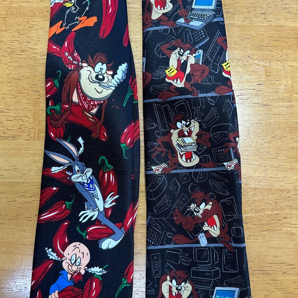 Pair Vintage 2000 Looney Tunes Taz & Chili Pepper Ties